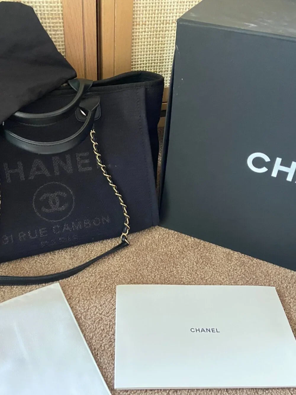Chanel Large Deauville Shopping Tote Navy/Black BOX/DUST BAG